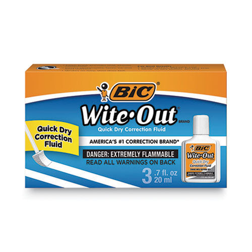 Image of BIC® Wite-Out Quick Dry Correction Fluid, 20 Ml Bottle, White, 3/pack
