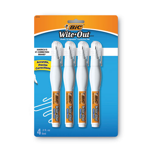 Image of BIC® Wite-Out Shake 'n Squeeze Correction Pen, 8 Ml, White, 4/pack