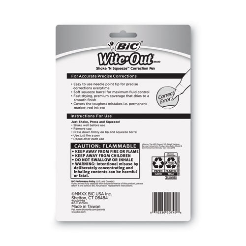 Image of BIC® Wite-Out Shake 'n Squeeze Correction Pen, 8 Ml, White, 4/pack