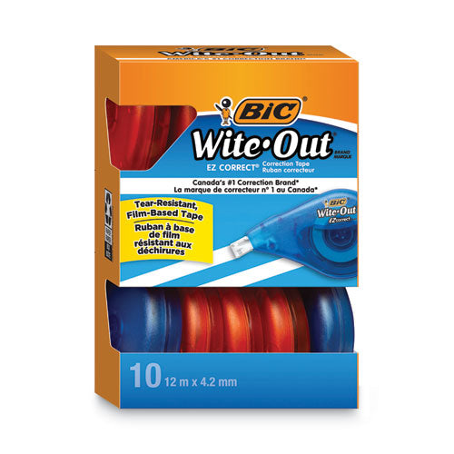 Image of BIC® Wite-Out EZ Correct Correction Tape Value Pack, Non-Refillable, Randomly Assorted Applicator Colors, 0.17" x 472", 10/Box