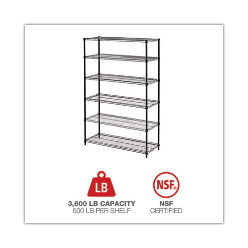 Image of Alera® NSF Certified 6-Shelf Wire Shelving Kit, 48w x 18d x 72h, Black