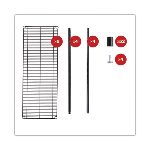 Image of Alera® NSF Certified 6-Shelf Wire Shelving Kit, 48w x 18d x 72h, Black