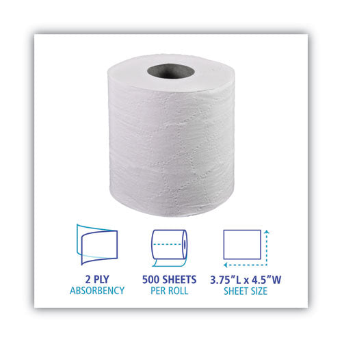 Image of Boardwalk® 2-Ply Toilet Tissue, Septic Safe, White, 156.25 ft Roll Length, 500 Sheets/Roll, 96 Rolls/Carton