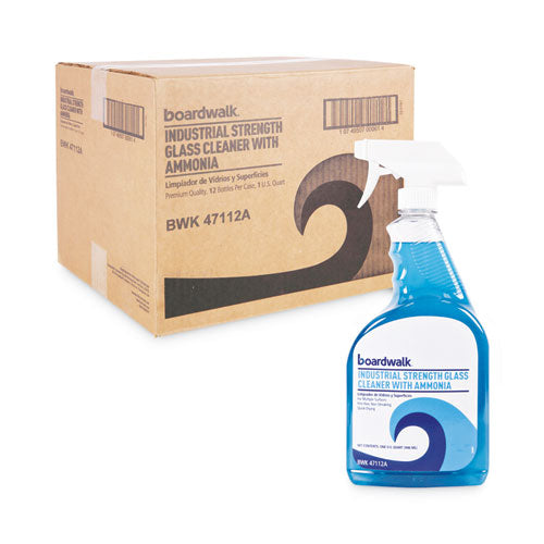 Image of Boardwalk® Industrial Strength Glass Cleaner with Ammonia, Unscented, 32 oz Trigger Spray Bottle, 12/Carton