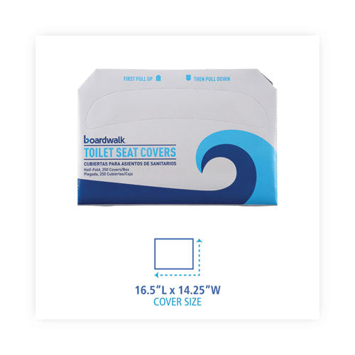Image of Boardwalk® Premium Half-Fold Toilet Seat Covers, 14.17 x 16.73, White, 250 Covers/Sleeve, 20 Sleeves/Carton