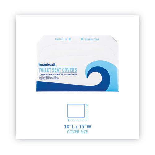 Image of Boardwalk® Premium Half-Fold Toilet Seat Covers, 14.17 x 16.73, White, 250 Covers/Sleeve, 10 Sleeves/Carton
