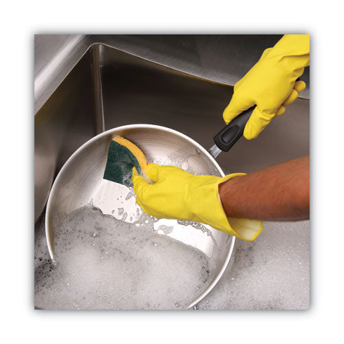 Image of Boardwalk® Medium-Duty Scrubbing Sponge, Individually Wrapped, 3.6 x 6.1, 0.75" Thick, Yellow/Green, 20/Carton