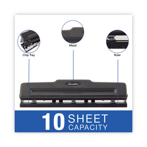 Image of Swingline® 10-Sheet Desktop Light-Duty Two- To Three-Hole Adjustable Punch, 9/32" Holes, Black