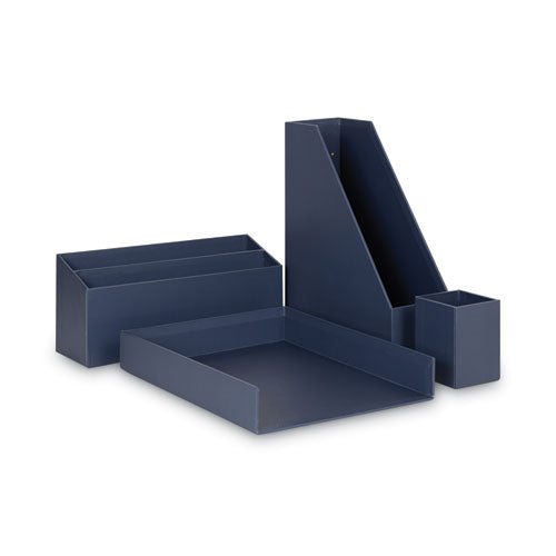 Image of U Brands Four-Piece Desk Organization Kit, Magazine Holder/Paper Tray/Pencil Cup/Storage Bin, Chipboard, Navy