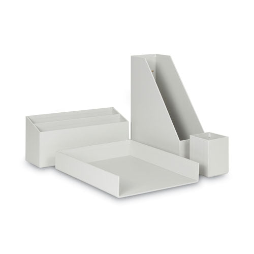 Image of U Brands Four-Piece Desk Organization Kit, Magazine Holder/Paper Tray/Pencil Cup/Storage Bin, Chipboard, Gray