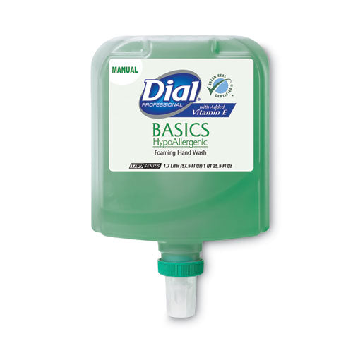 Image of Dial® Professional Basics Hypoallergenic Foaming Hand Wash Refill for 1700 Dispenser, with Vitamin E, Honeysuckle Scent, 1.7 L, 3/Carton