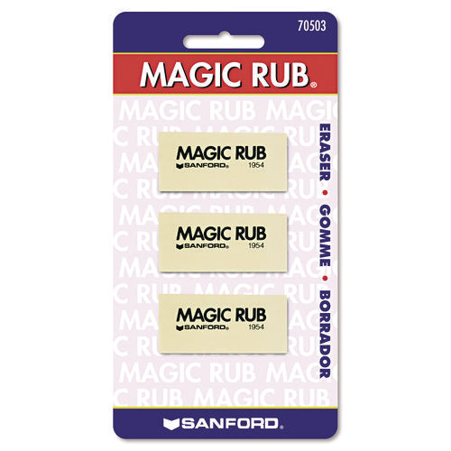 Image of Prismacolor® MAGIC RUB ERASER, FOR PENCIL/INK MARKS, RECTANGULAR BLOCK, MEDIUM, OFF WHITE, 3/PACK