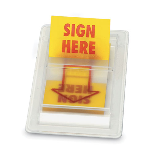 Image of Universal® Arrow Page Flags, "Sign Here", Yellow/Red, 50 Flags/Dispenser, 2 Dispensers/Pack