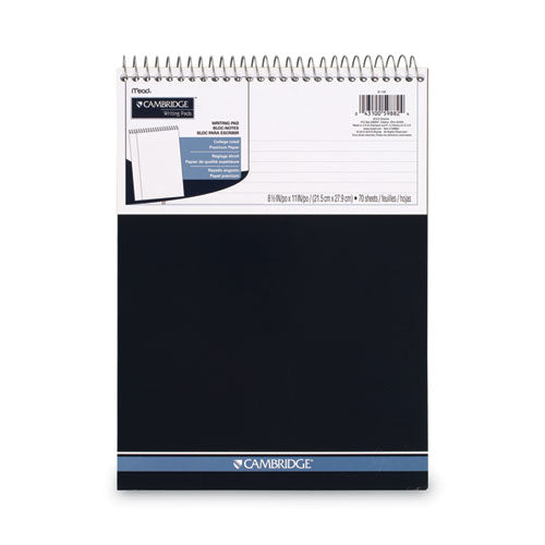 Image of Cambridge® Stiff-Back Wire Bound Notepad, Medium/college Rule, Navy Cover, 70 White 8.5 X 11.5 Sheets