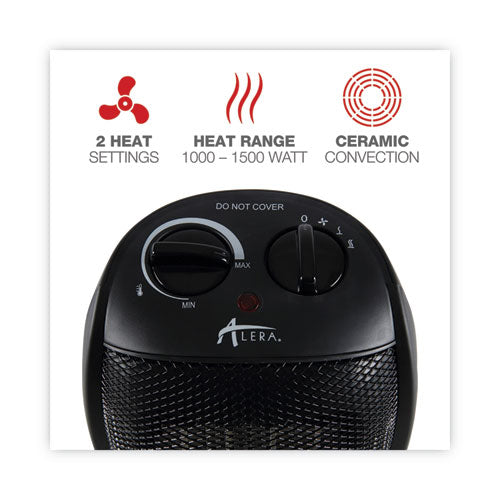 Image of Alera® Ceramic Heater, 1,500 W, 7.12 x 5.87 x 8.75, Black