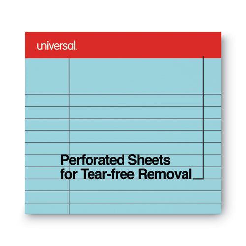 Image of Universal® Colored Perforated Ruled Writing Pads, Wide/legal Rule, 50 Blue 8.5 X 11 Sheets, Dozen