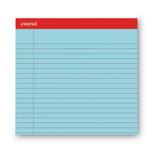 Image of Universal® Colored Perforated Ruled Writing Pads, Wide/legal Rule, 50 Blue 8.5 X 11 Sheets, Dozen