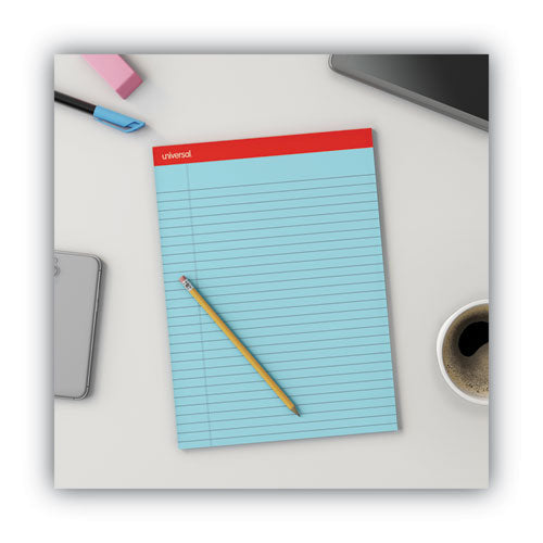 Image of Universal® Colored Perforated Ruled Writing Pads, Wide/legal Rule, 50 Blue 8.5 X 11 Sheets, Dozen