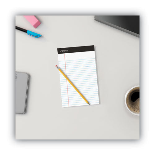 Image of Universal® Premium Ruled Writing Pads With Heavy-Duty Back, Narrow Rule, Black Headband, 50 White 5 X 8 Sheets, 6/pack