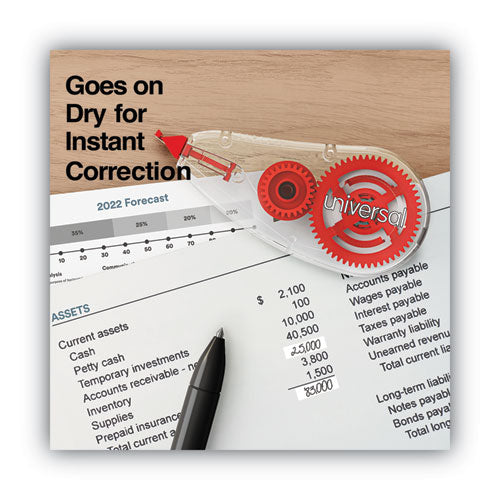 Image of Universal® Correction Tape Dispenser, Non-Refillable, Transparent Red Applicator, 0.2" x 315", 2/Pack