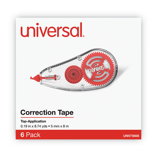 Image of Universal® Correction Tape Dispenser, Non-Refillable, White Applicator, 0.2" x 315", 6/Pack