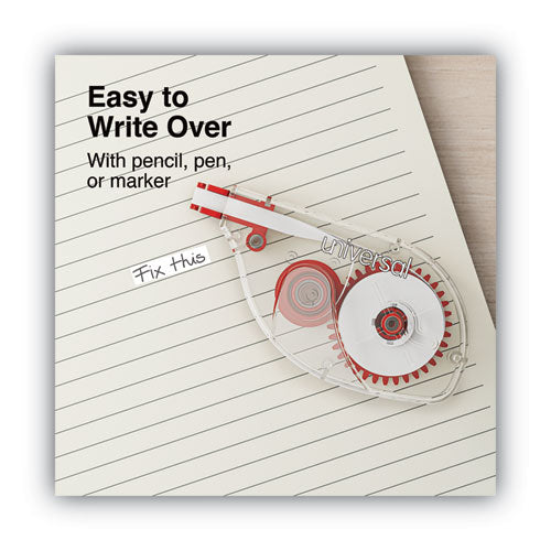 Image of Universal® Side-Application Correction Tape, Transparent Gray/Red Applicator, 0.2" x 393", 2/Pack