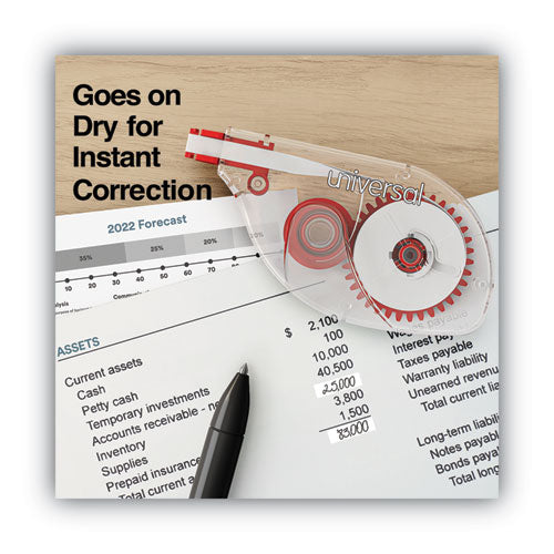 Image of Universal® Side-Application Correction Tape, Transparent Red Applicator, 0.2" x 393", 6/Pack