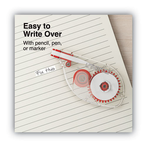 Image of Universal® Side-Application Correction Tape, Transparent Red Applicator, 0.2" x 393", 6/Pack