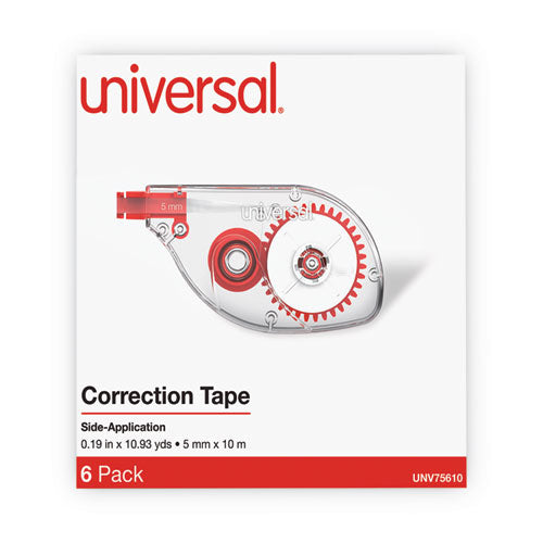 Image of Universal® Side-Application Correction Tape, Transparent Red Applicator, 0.2" x 393", 6/Pack