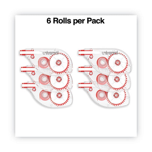 Image of Universal® Side-Application Correction Tape, Transparent Red Applicator, 0.2" x 393", 6/Pack