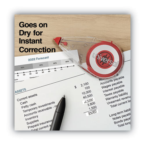 Image of Universal® Correction Tape, Mini Economy, Non-Refillable, Clear/Red Applicator, 0.25" x 275", 10/Pack