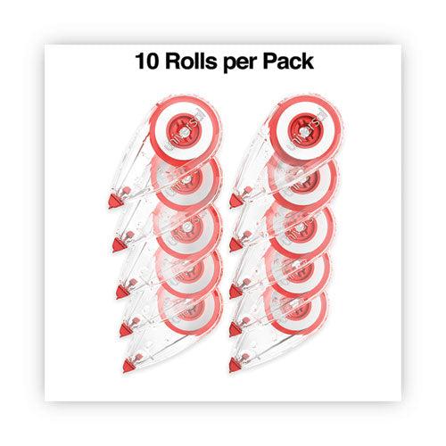 Image of Universal® Correction Tape, Mini Economy, Non-Refillable, Clear/Red Applicator, 0.25" x 275", 10/Pack