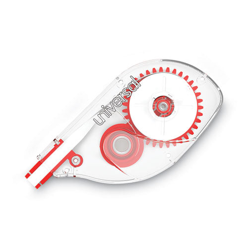 Image of Universal® Side-Application Correction Tape, Non-Refillable, Transparent Gray/Red Applicator, 0.2" x 393", 10/Pack