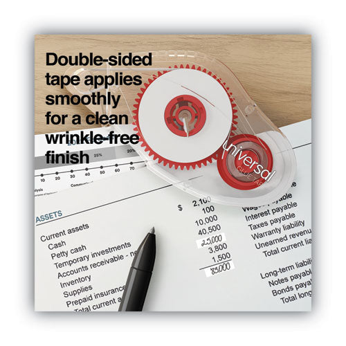 Image of Universal® Double-sided Adhesive Tape Roller, 0.31" x 32.8 ft, Dries Clear, 2/Pack