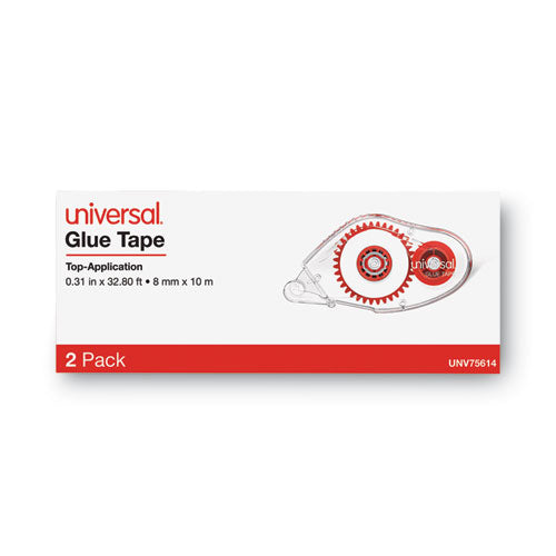 Image of Universal® Double-sided Adhesive Tape Roller, 0.31" x 32.8 ft, Dries Clear, 2/Pack