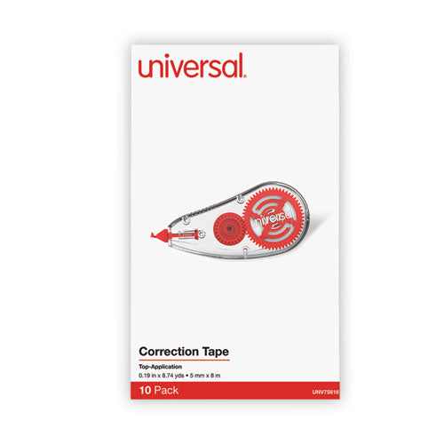 Image of Universal® Correction Tape Dispenser, Non-Refillable, Transparent Red Applicator, 0.2" x 315", 10/Pack
