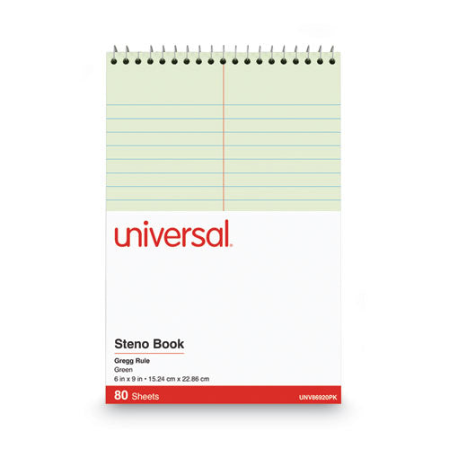Image of Universal® Steno Pads, Gregg Rule, Red Cover, 80 Green-Tint 6 X 9 Sheets, 6/pack