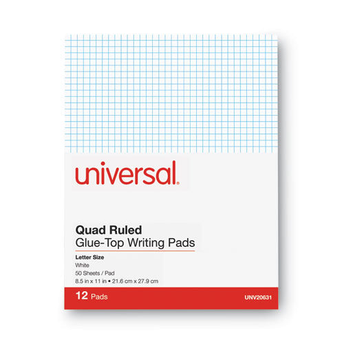 Image of Universal® Quadrille-Rule Glue Top Pads, Quadrille Rule (4 Sq/in), 50 White 8.5 X 11 Sheets, Dozen