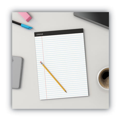 Image of Universal® Premium Ruled Writing Pads With Heavy-Duty Back, Wide/legal Rule, Black Headband, 50 White 8.5 X 11 Sheets, 12/pack