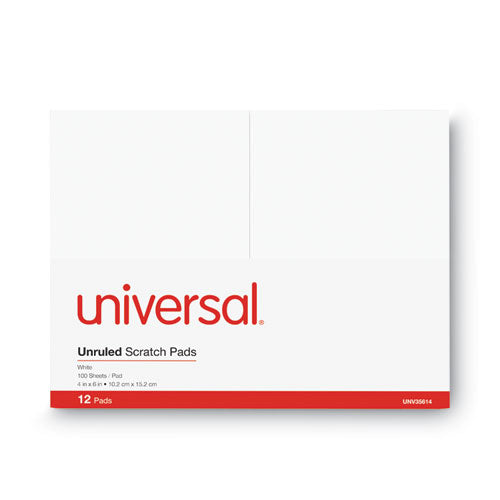 Image of Universal® Scratch Pads, Unruled, 4 x 6, White, 100 Sheets, 12/Pack