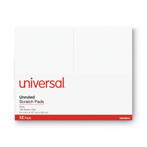 Image of Universal® Scratch Pads, Unruled, 5 x 8, White, 100 Sheets, 12/Pack