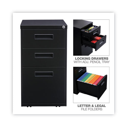 Image of Alera® File Pedestal, Left Or Right, 3-Drawers: Box/box/file, Legal/letter, Black, 14.96" X 19.29" X 27.75"