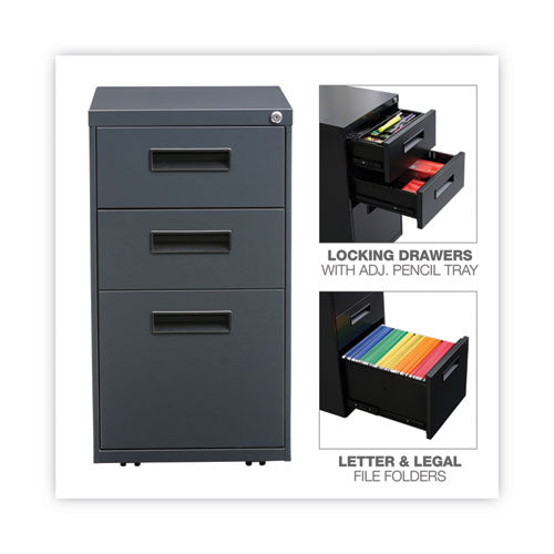 Image of Alera® File Pedestal, Left Or Right, 3-Drawers: Box/box/file, Legal/letter, Charcoal, 14.96" X 19.29" X 27.75"