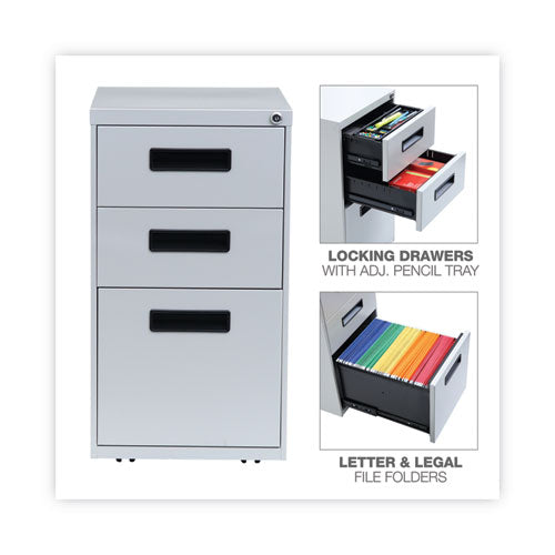 Image of Alera® File Pedestal, Left Or Right, 3-Drawers: Box/box/file, Legal/letter, Light Gray, 14.96" X 19.29" X 27.75"