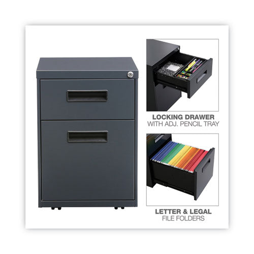 Image of Alera® File Pedestal, Left Or Right, 2-Drawers: Box/file, Legal/letter, Charcoal, 14.96" X 19.29" X 21.65"
