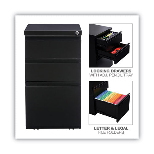 Image of Alera® File Pedestal With Full-Length Pull, Left Or Right, 3-Drawers: Box/box/file, Legal/letter, Black, 14.96" X 19.29" X 27.75"