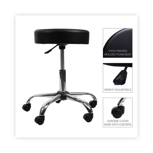 Image of Alera® Height Adjustable Lab Stool, Backless, Supports Up To 275 Lb, 19.69" To 24.80" Seat Height, Black Seat, Chrome Base