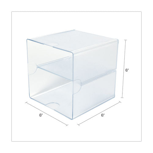 Image of deflecto® Stackable Cube Organizer, Divided, 2 Compartments, Plastic, 6 x 6 x 6, Clear