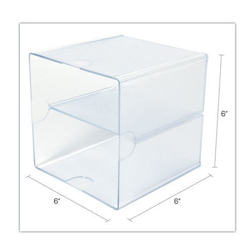 Image of deflecto® Stackable Cube Organizer, Divided, 2 Compartments, Plastic, 6 x 6 x 6, Clear