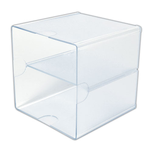 Image of deflecto® Stackable Cube Organizer, Divided, 2 Compartments, Plastic, 6 x 6 x 6, Clear